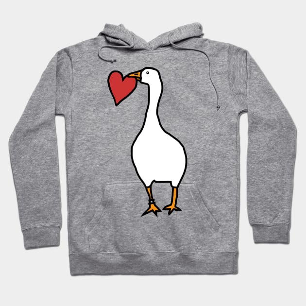 Left Facing Goose with Red Heart in Beak Hoodie by ellenhenryart